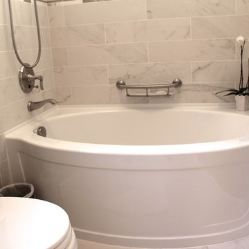 Curved oval tub and soap dish grab bar