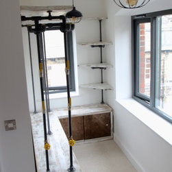 Eli White Washed (and sanded) Reclaimed Scaffolding Board and Dark Steel Pipe Dr - Products