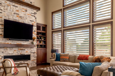 Inspiration for a rustic living room remodel in Denver