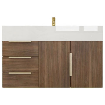 Madison 36" Wall Mounted Vanity With Reinforced Acrylic Sink, Rosewood