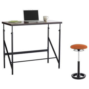 Safco Elevate 48" Standing Desk with Drafting Chair in Walnut and Orange