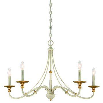 Westchester County 5-Light Chandelier in Farm House White with Gilded Gold Leaf