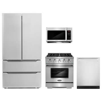 4PC Kitchen Package with 30" Microwave, 30" Gas Range, Dishwasher & Refrigerator