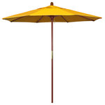March Products - 7.5' Wood Umbrella, Sunflower Yellow - The classic look of a traditional wood market umbrella by California Umbrella is captured by the MARE design series.  The hallmark of the MARE series is the beautiful 100% marenti wood pole and rib system. The dark stained finish over a traditional marenti wood is perfect for outdoor dining rooms and poolside d-cor. The deluxe push lift system ensures a long lasting shade experience that commercial customers demand. This umbrella also features Sunbrella fabrics, which are built on a foundation of solution-dyed acrylic yarn, the most resilient and solid material for prolonged sun exposure, to offer even longer color retention rating than competing material sources.