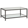 Camber 36" Modern Metal and Glass Rectangular Coffee Table in Pewter, Clear