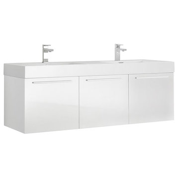 Fresca Vista 60" Wall Hung Double Sinks Modern Bathroom Cabinet in White