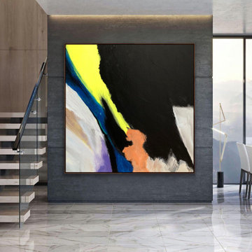 "Strong" 60x60 IN Black neon abstract Art Large Modern Painting MADE TO ORDER