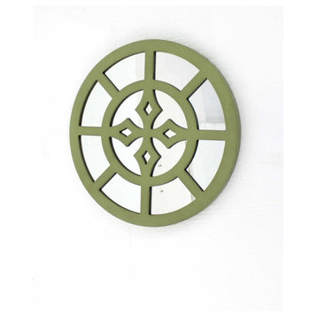 15.5" x 15.5" Green Rustic Mirrored Round Wooden Wall Decor