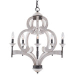 Halen Elton Home - French Vintage Style Francisville Chandelier with Aged Wood  finish, Antique Whi - The Francisville chandelier incorporates elements of French country taste with an expertly crafted wooden frame. An Antique White wood finish complements its rustic origins while drawing out the transitional-modern design of this chandelier.