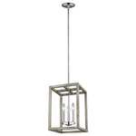Generation Lighting Collection - Moffet Street Small 3-Light Hall/Foyer, Washed Pine - The Moffet Street Collection offers a distinctive take on a rustic theme. Built in broad steel frames with hand-applied finish that mimics natural wood. This combination of rustic and urban fits comfortably in a wide variety of environments. The sharp, squared lines of the frame complement a wide variety of settings. The collection includes eight-light foyer, four-light foyer, one- light wall sconce, and a six-light island fixture. The Moffet Street Collection is available in three beautiful finishes Washed Pine, Brushed Nickel and Satin Bronze All fixtures are California Title 24 compliant and damp rated for use in sheltered, damp environments.