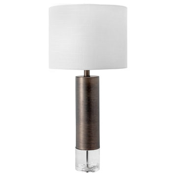 28" Frank Modern Metal Linen Shade Crystal Gray Finish 3-Way Switch Table Lamp