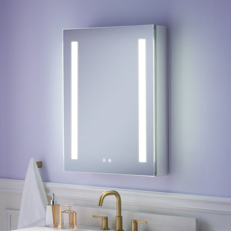 Recessed/Surface Mount LED Medicine Cabinet Mirror with Defogger, 24"x30" Right Hinge