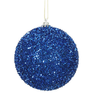 Vickerman N178002 4" Blue Tinsel Ball Ornament, 4 Per Bag