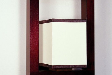 BOSTON Wall Sconce Brown Wood Frame One Light White Fabric Lamp Shade