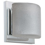 Besa Lighting - Besa Lighting 1WS-7873ST-LED-CR Paolo - 5.5" 5W 1 LED Mini Wall Sconce - Contemporary Paolo enclosed half-cylinder design features handcrafted glass. This modern wall light offers flexible design potential for a variety of bath/vanity decorating schemes. Mount horizontally or vertically. ADA-Compliant. Our Opal glass is a soft white cased glass that can suit any classic or modern decor. Opal has a very tranquil glow that is pleasing in appearance. The smooth satin finish on the clear outer layer is a result of an extensive etching process. This blown glass is handcrafted by a skilled artisan, utilizing century-old techniques passed down from generation to generation. The sconce fixture is equipped with plated steel square lamp holders mounted to linear rectangular tubing, and a low profile square canopy cover. These stylish and functional luminaries are offered in a beautiful Chrome finish.  Mounting Direction: Horizontal/Vertical  Shade Included: TRUE  Dimable: TRUE  Color Temperature:   Lumens: 450  CRI: +  Rated Life: 25000 HoursPaolo 5.5" 5W 1 LED Mini Wall Sconce Chrome Stucco GlassUL: Suitable for damp locations, *Energy Star Qualified: n/a  *ADA Certified: YES *Number of Lights: Lamp: 1-*Wattage:5w LED bulb(s) *Bulb Included:Yes *Bulb Type:LED *Finish Type:Chrome