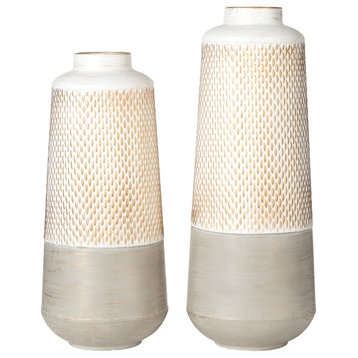 Modern Farmhouse / Modern Industrial Textured Table Metal Vases, Set of 2