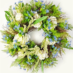 Hydrangea & Blue Gypso Sweet Huck Wreath - Artificial Flowers Plants And Trees