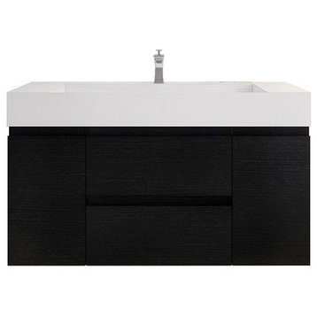Monterey 48" Wall Mounted Vanity with Reinforced Acrylic Sink, Rich Black
