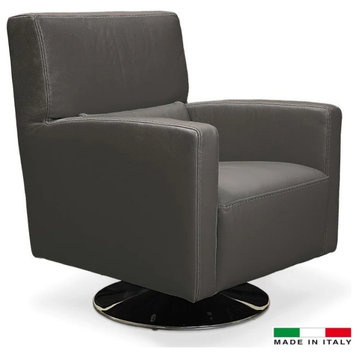 Arsenia Allegro Accent Chair, Full Grain Italian Leather, Dark Gray