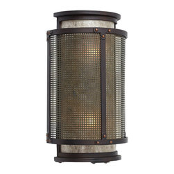 Modern Rustic Mica Mineral Cylinder Wall Sconce with Mesh Screen - Wall Sconces
