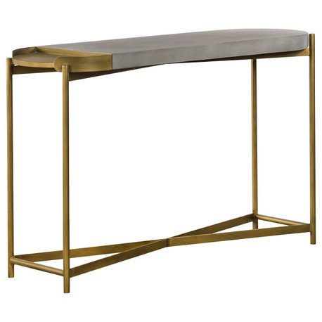 Dua Concrete Console Table - Medium Gray Concrete Top, Antique Brass Metal