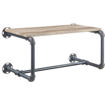 ACME Brantley Metal Wall Rack with Wooden Shelf in Oak and Sandy Gray