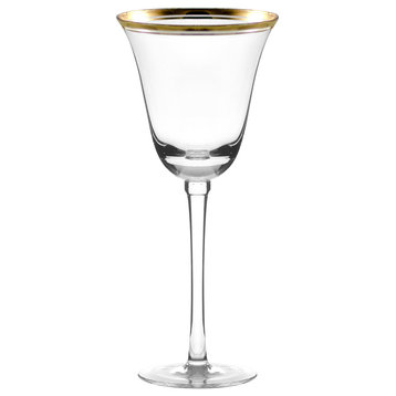 Windsor White Wine Glass With Band, Set of 4, Gold