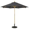9' Wooden Patio Umbrella With Manual Lift, Black