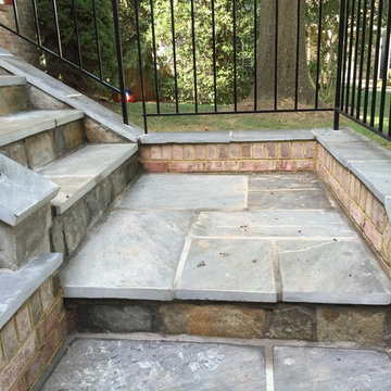 Flagstone Walkway in North Potomac With New Brick Walls & Iron Railings
