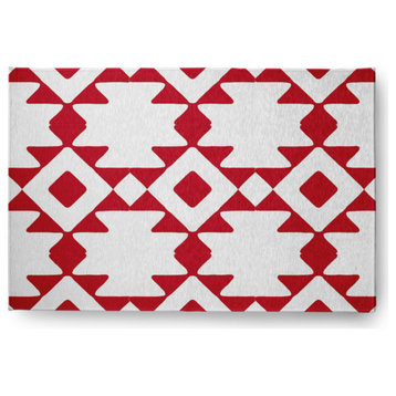 Geometric Soft Chenille Area Rug, Red, 2'x3'