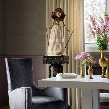 Modern White Dining Table with Upholstered Arm Chair