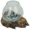 Melted Glass On Teak Driftwood Decorative Bowl/Vase/Terrarium Planter