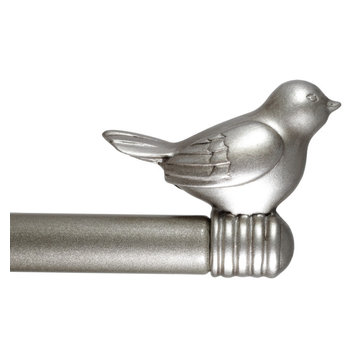 3/4" Bird Adjustable Curtain Rod, Pewter, 28"-48"