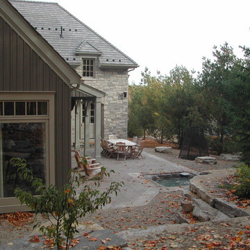 Hot tub/ heated exposed aggregate deck/fire pit