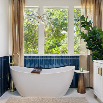 Thousand Oaks Bathroom Remodel: Freestanding Tub & Custom Built-In Storage