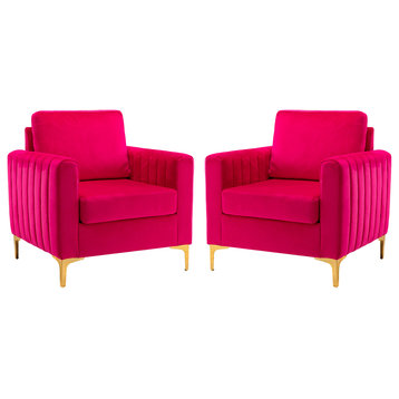 Contemporary Style Club Chair With Arms, Set of 2, Fuchsia