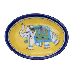 Matr Boomie (Pottery) - Blue Pottery Elephant Soap Dish, Yellow - Soap Dishes & Holders