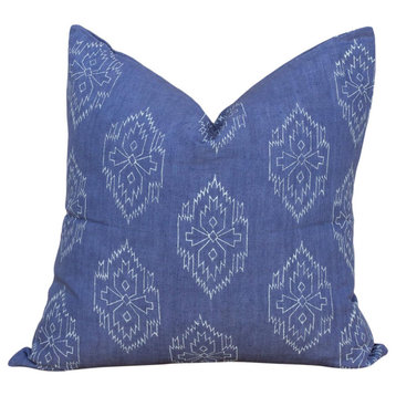 Blue Chimalli Aztec Block Print Pillow