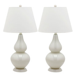 Cybil 26.5 in. Pearl Grey Double Gourd Glass Lamp (Set of 2) - Lamp Sets