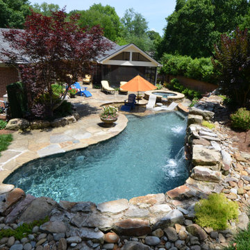 West Knoxville - Small backyard pool with waterfalls