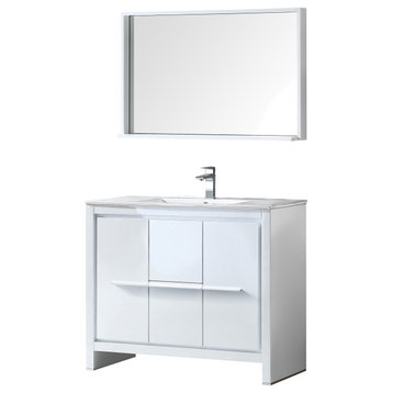 Fresca Allier 40" White Modern Bathroom Vanity With Mirror