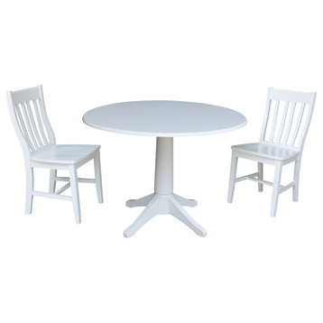 42" Round Top Pedestal Table with 2 Chairs, White