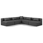 Meridian Furniture - Cube Upholstered Modular Sectional, Grey, 5-Piece: 4 Armless Chair, 1 Corner Chair, Vegan Leather - Elevate your space with the luxurious Cube Vegan Leather Modular Sectional. This modular sectional exudes modern elegance, charm, and comfort making it a perfect addition to any contemporary living space. Its clean lines and cube shape are reminiscent of minimalist design, while the plush charcoal grey vegan leather upholstery adds a touch of luxury and sophistication. The chair's versatile construction and geometric aesthetic seamlessly integrate into various design styles, from sleek living rooms to chic home offices, embodying the essence of modern design and creating a sense of order and tranquility in your space.