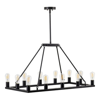 Sonoro Large Industrial Rectangular Chandelier - Industrial - Kitchen  Island Lighting - by Linea di Liara