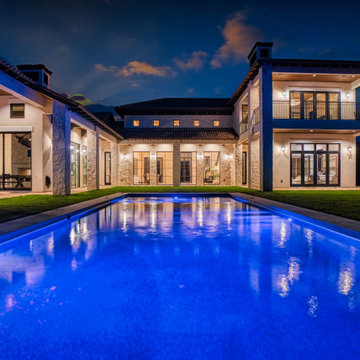 Linear Pool with Faux Negative Edge  and Flush Over-sized Spa