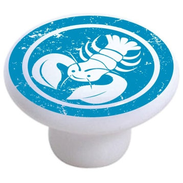 Blue Lobster With Border Ceramic Cabinet Drawer Knob
