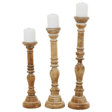 Traditional Brown Mango Wood Candle Holder Set 14343
