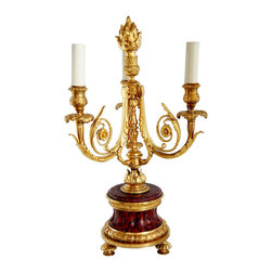 French Empire Style Marble and Gilt Bronze Three-Light Candelabrum Table Lamp - Candleholders