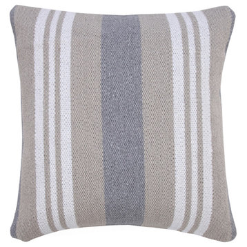 Ox Bay Handwoven Tan/Gray Stripe Organic Cotton Pillow Cover, 20"x20"