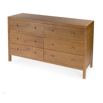 Nora 6-Drawer Wood Wide Dresser, Light Natural